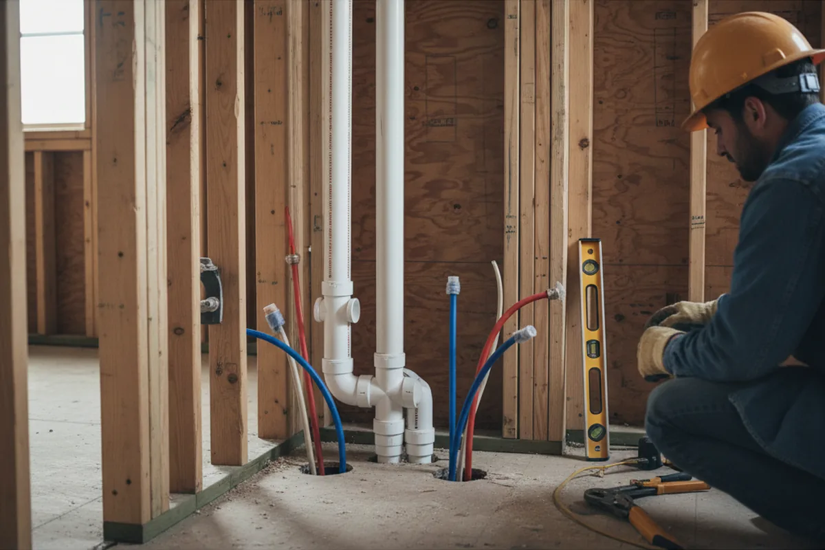Drain and supply rough-in during Sump Pump Repair in The Sea Ranch